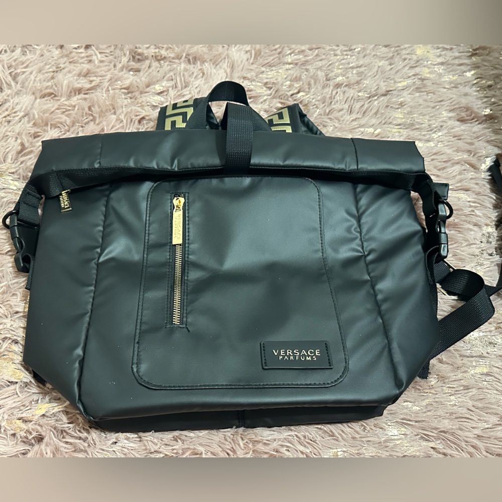 Versace Black Backpack with Gold Accents